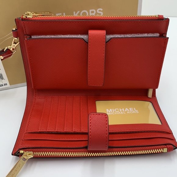Michael Kors Large Double Zip Wristlet Leather Flame Color - Picture 7 of 16